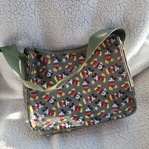 Disney Purse Mickey Mouse Green All Over Print Zip Top Ripstop Shoulder Bag